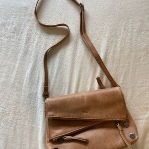 Hammitt Tan Crossbody Bag with Fold-Over Flap and Adjustable Strap